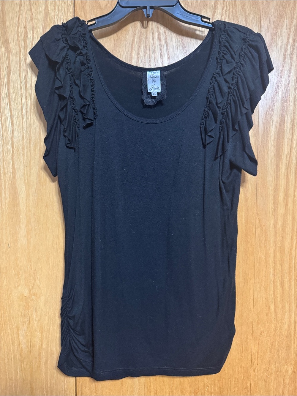 Jenna & Jessie Black Ruffle Sleeve Scoop Neck Top